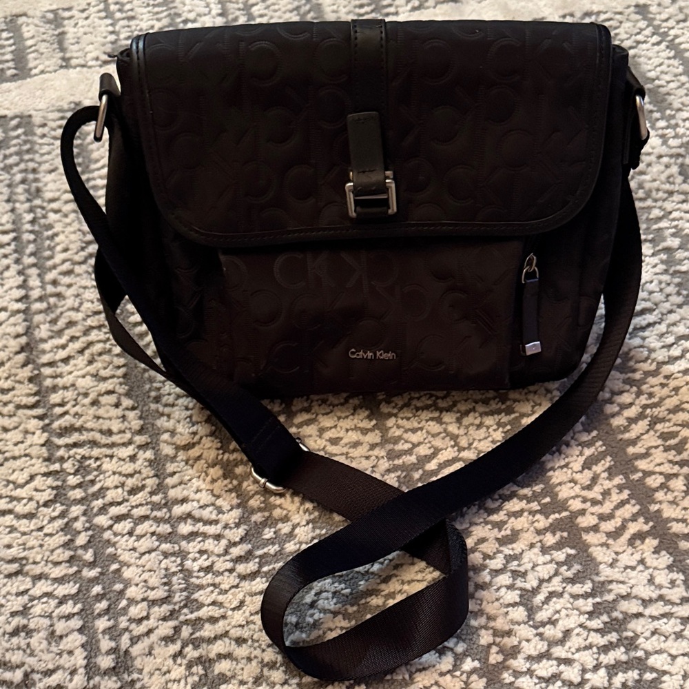 Calvin Klein Embossed Black Messenger Bag